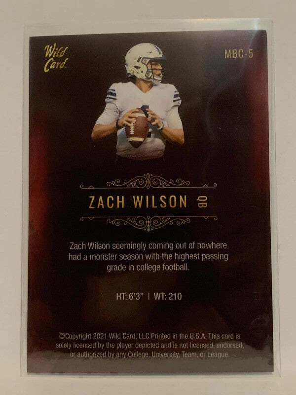 #MBC-5 Zach Wilson Rookie BYU 2021 Wild Card Matte Football Card NHL - Image 2 of 2