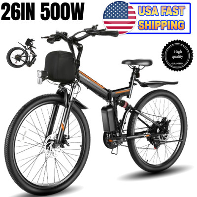 500W Electric Bike, 26'' 48V  Bicycle Folding Mountain EBike Commuter 7 Speed
