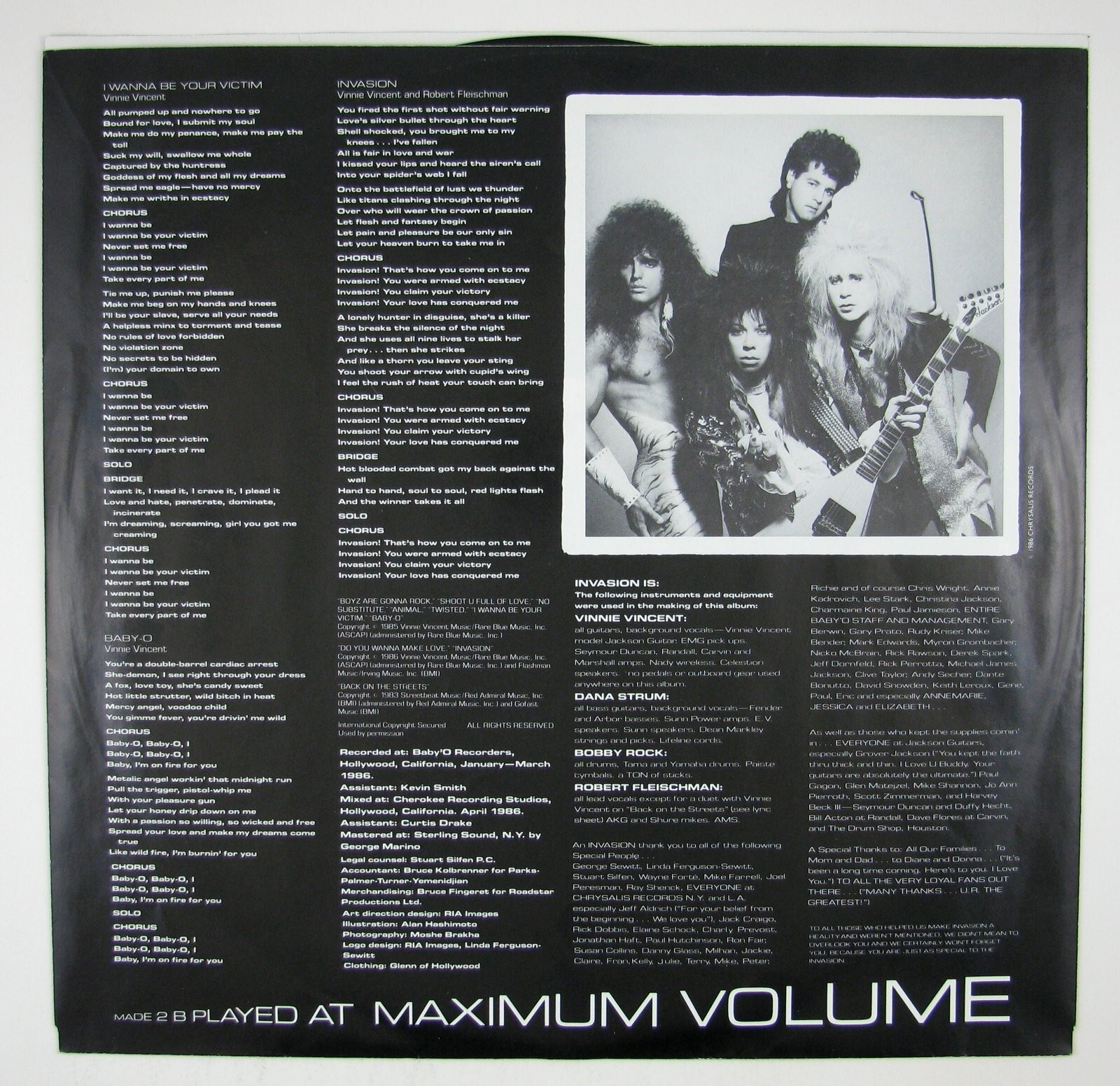 VINNIE VINCENT Invasion LP 1986 HARD ROCK/GLAM NM- NM- - Picture 5 of 6