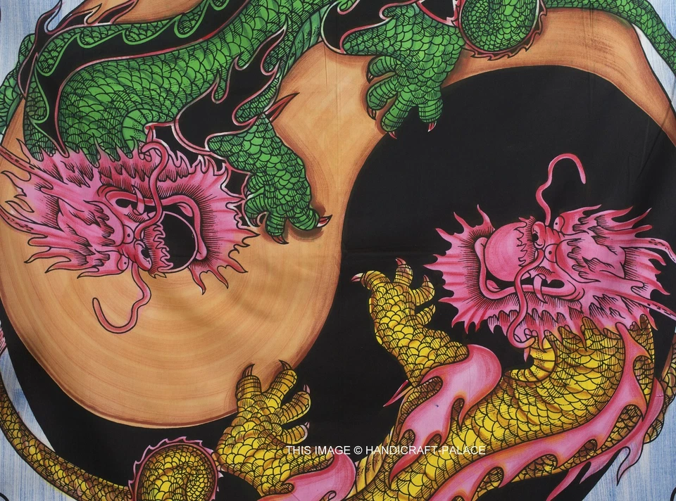 Tapiz colgante de pared mandala dragón Yin Yang indio tamaño queen colcha tiro Foto 3 de 4