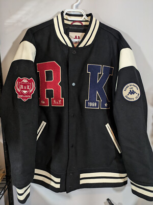 Robe Di Kappa Mens Giovanni Varsity Jacket Black White Sz XL Brand New w/out Tag