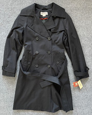 NWT MICHAEL KORS Women's XS Black Trench Coat Cotton Shell w Wool Blend Warmer