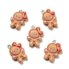 50Pcs Christmas Opaque Resin Pendants Sandy Brown Gingerbread Man Charm 27x18mm
