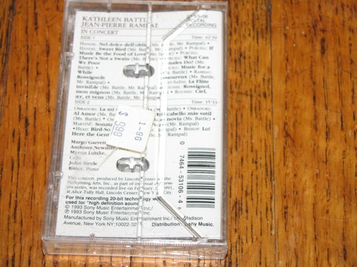 KATHLEEN BATTLE JEAN PIERRE RAMPAL - IN CONCERT BRAND NEW SONY CASSETTE TAPE - Picture 3 of 3