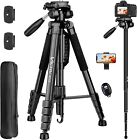 72" Heavy Duty Camera Tripod Monopod with Remote for Phone, Dslr, Telescope