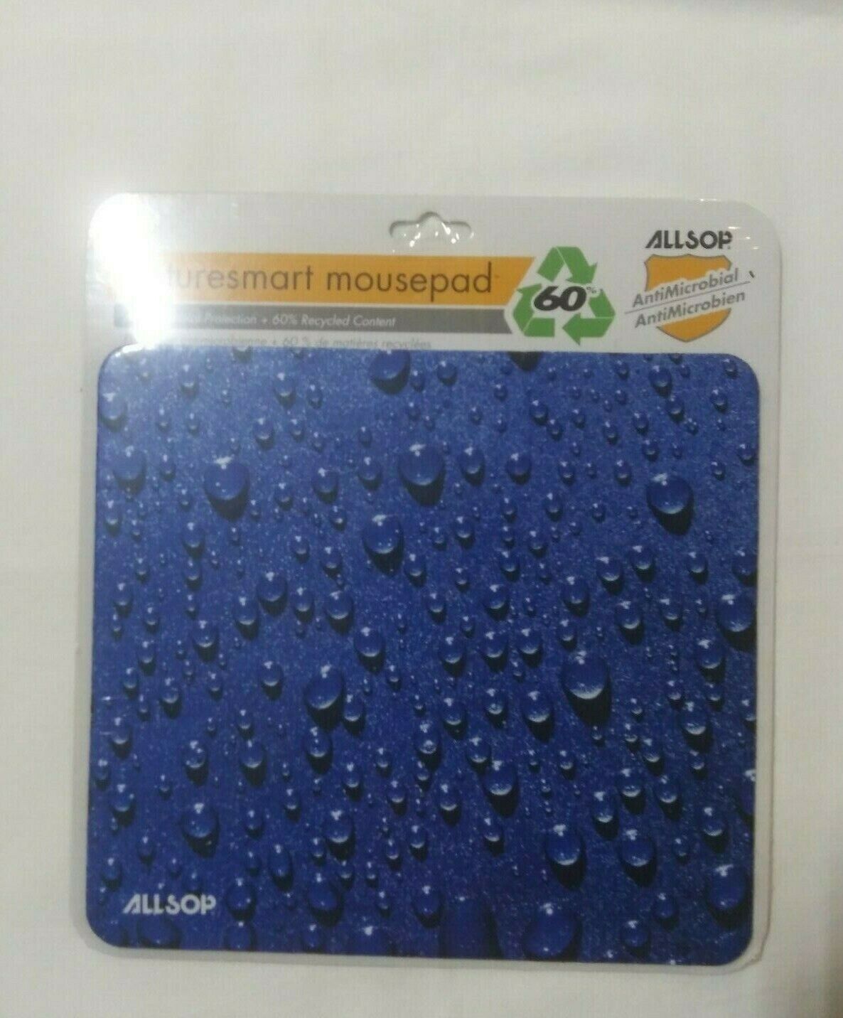 Allsop Naturesmart Antimicrobial 60% Recycled Raindrop Water Blue Mousepad