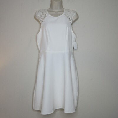 NWT 19 Cooper Women's Lace Cap Sleeve Cutout Back A Line Mini Dress White M B61