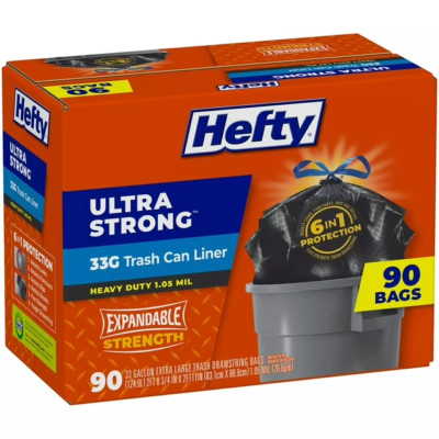 Hefty Ultra Strong 33 Gal Trash Bags Unscented Drawstring 90 Ct Heavy Duty New