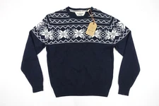 $75 ORIGINAL WEATHERPROOF VINTAGE SNOWFLAKE KNIT CREWNECK SWEATER , NAVY , L