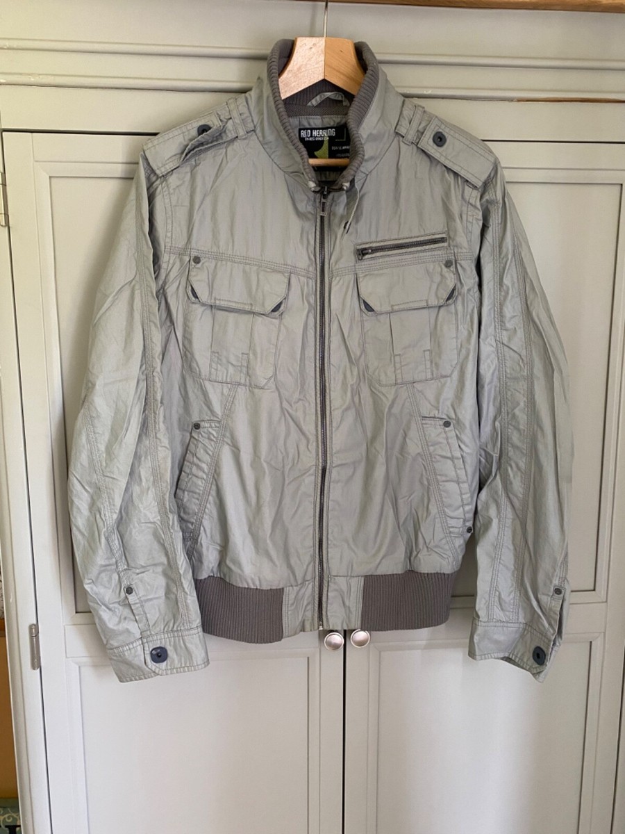 RED HERRING Mens Utility Bomber Jacket Grey Size Medium Coat