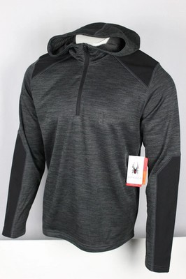 Spyder Men's 1/4 Zip Hoodie Fleece Dry Thermo Web Charcoal Long Sleeve