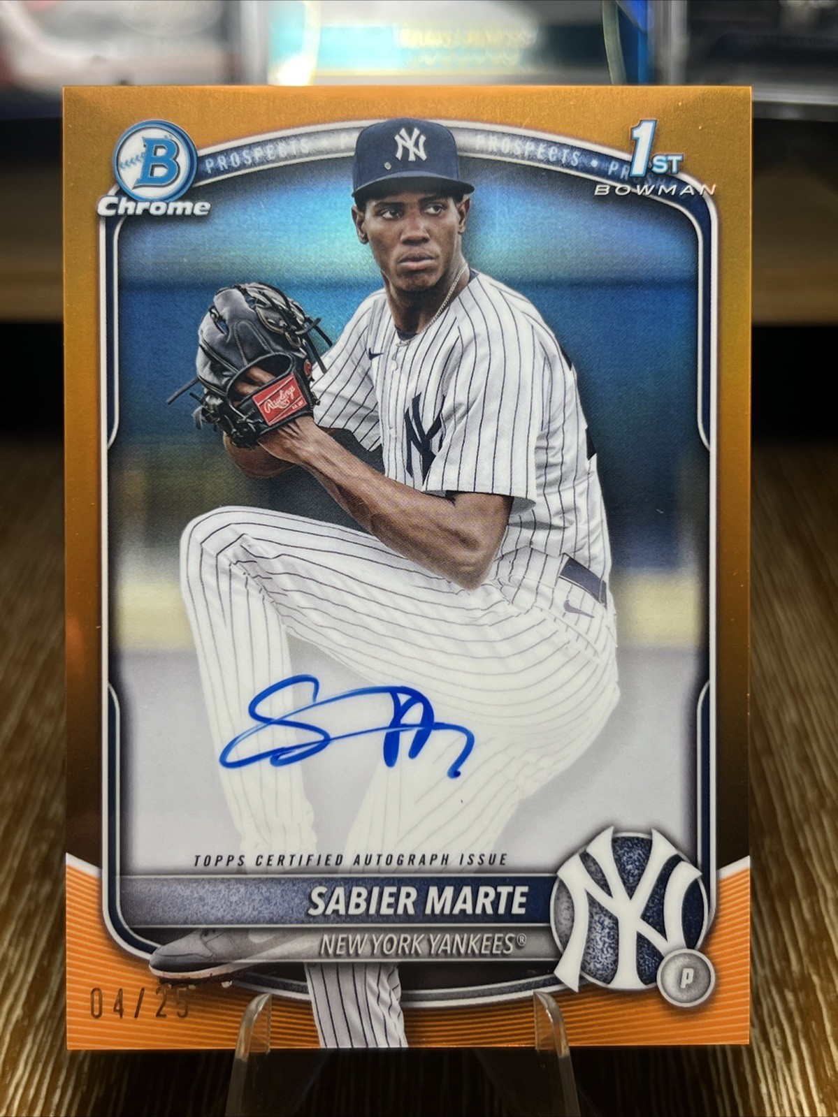 Sabier Marte 2025 Bowman Chrome 1st Chrome Auto True Orange /25 SSP Yankees