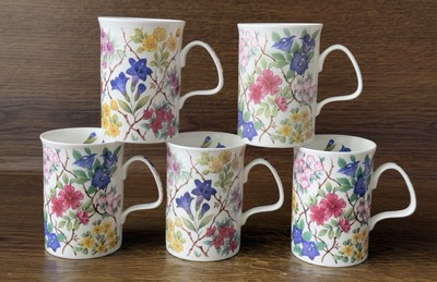 Vintage Roy Kirkham Alpine Chintz Fine Bone China Mug Cup Lot Of 5 12 oz 1992