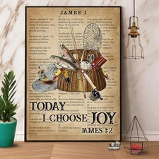 Fishing Today I Choose Joy Love Fishing Time Vintage Vertical Paper Poster No...