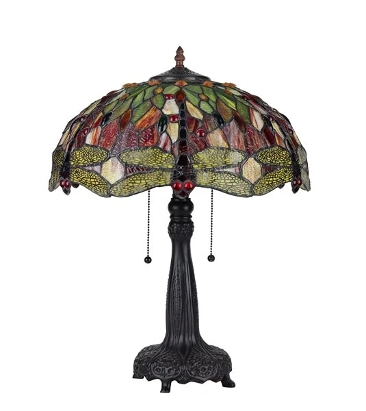 21" Antique Vintage Style Stained Glass Dragonfly Table Lamp - Image 2 of 3