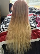 Straight Hair Wig Pink Blond Women Fashion Long Two Tone Synthetic Costume