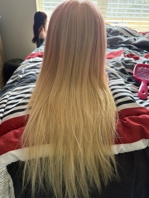 Straight Hair Wig Pink Blond Women Fashion Long Two Tone Synthetic Costume