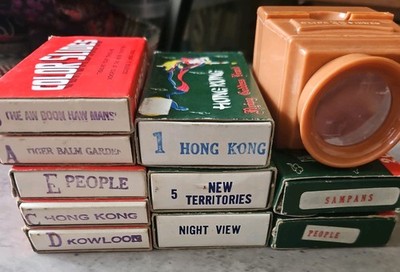 Vintage Hong Kong Slide Boxes x10 (x130 montierte Dias) mit Rand Viewer Repulse