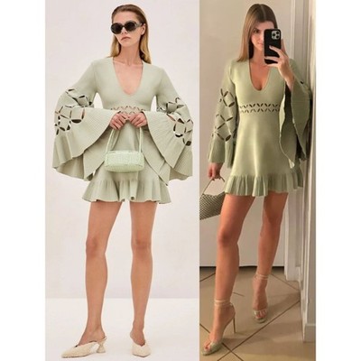 Alexis Linden Dress Sage Green Knit Cut Out Mini NWT Size M