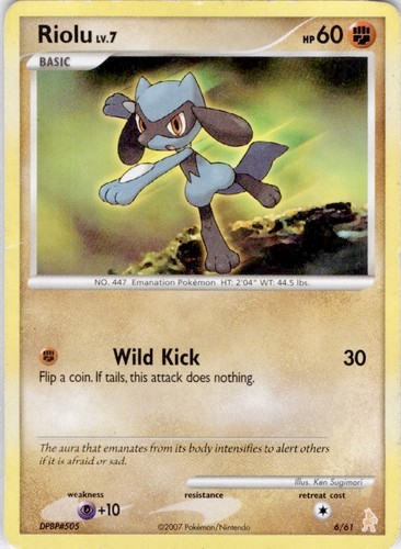Riolu 61/130 Uncommon Diamond & Pearl Pokemon Moderately Played