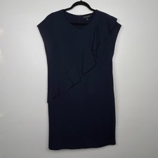 Banana Republic Women's Navy Blue Sleeveless Ruffle Detail Sheath Dress Size 10