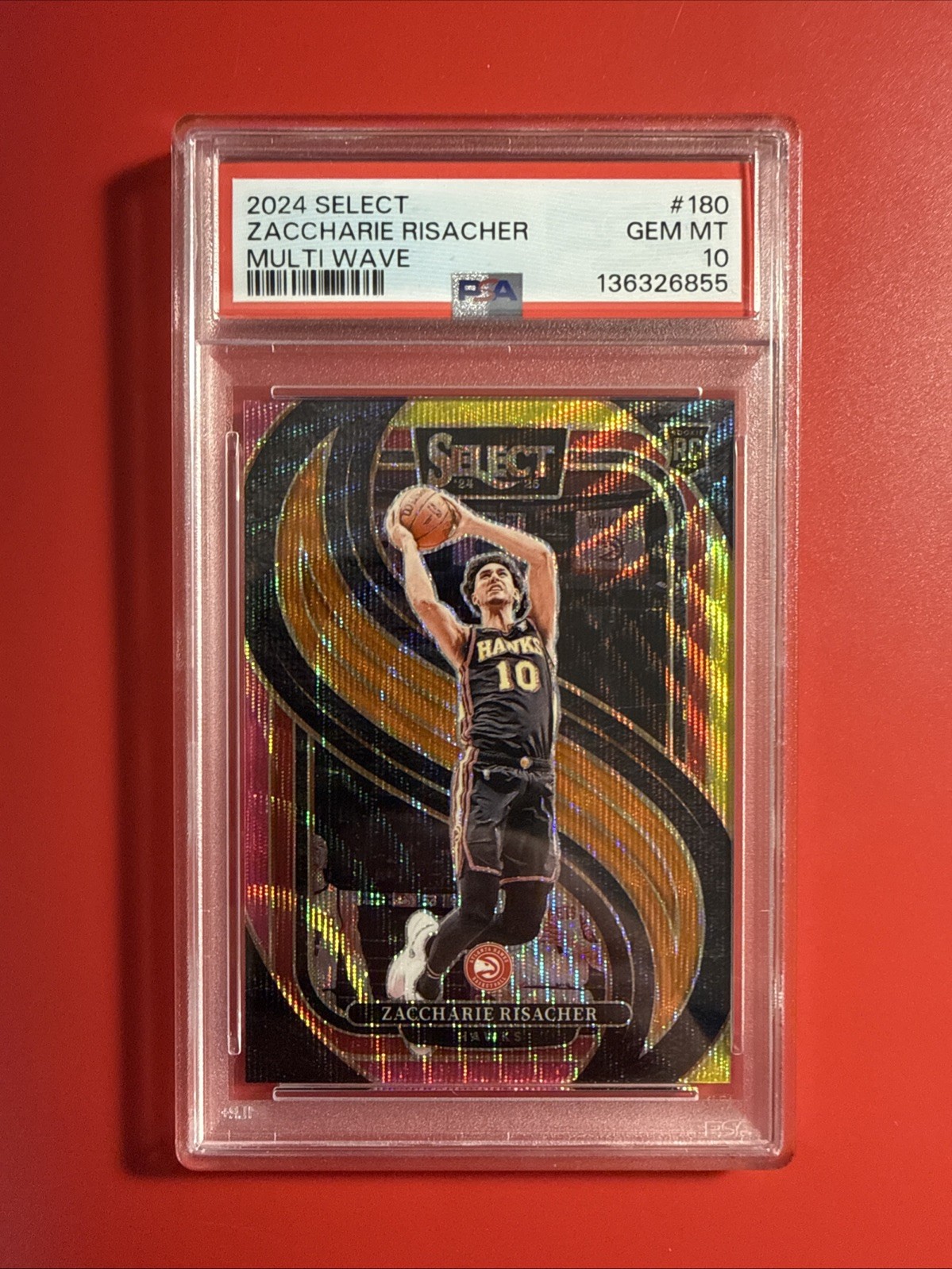 2024-25 Panini Select #180 Zaccharie Risacher RC Multi Wave Prizm #10/20 PSA 10