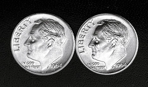 1964 P&D 10c SILVER Roosevelt Dimes (2 Coins)  CH BU.  (R017)