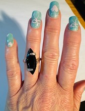 Estate Black Onyx Marquise Ring Size 8 Sterling Silver 925 Vintage Statement Art