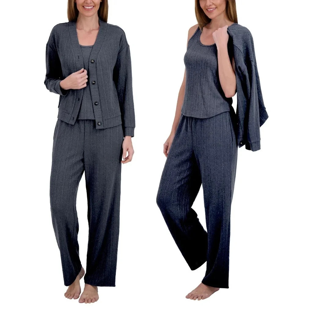 Live2Lounge Women's 3 Piece Textured Cable Knit Lounge Set