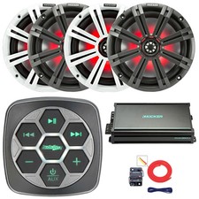 Metra Marine 3-Zone Controller, 4x 6.5" 130W Speakers W/Grilles, 4-CH Amp, Kit