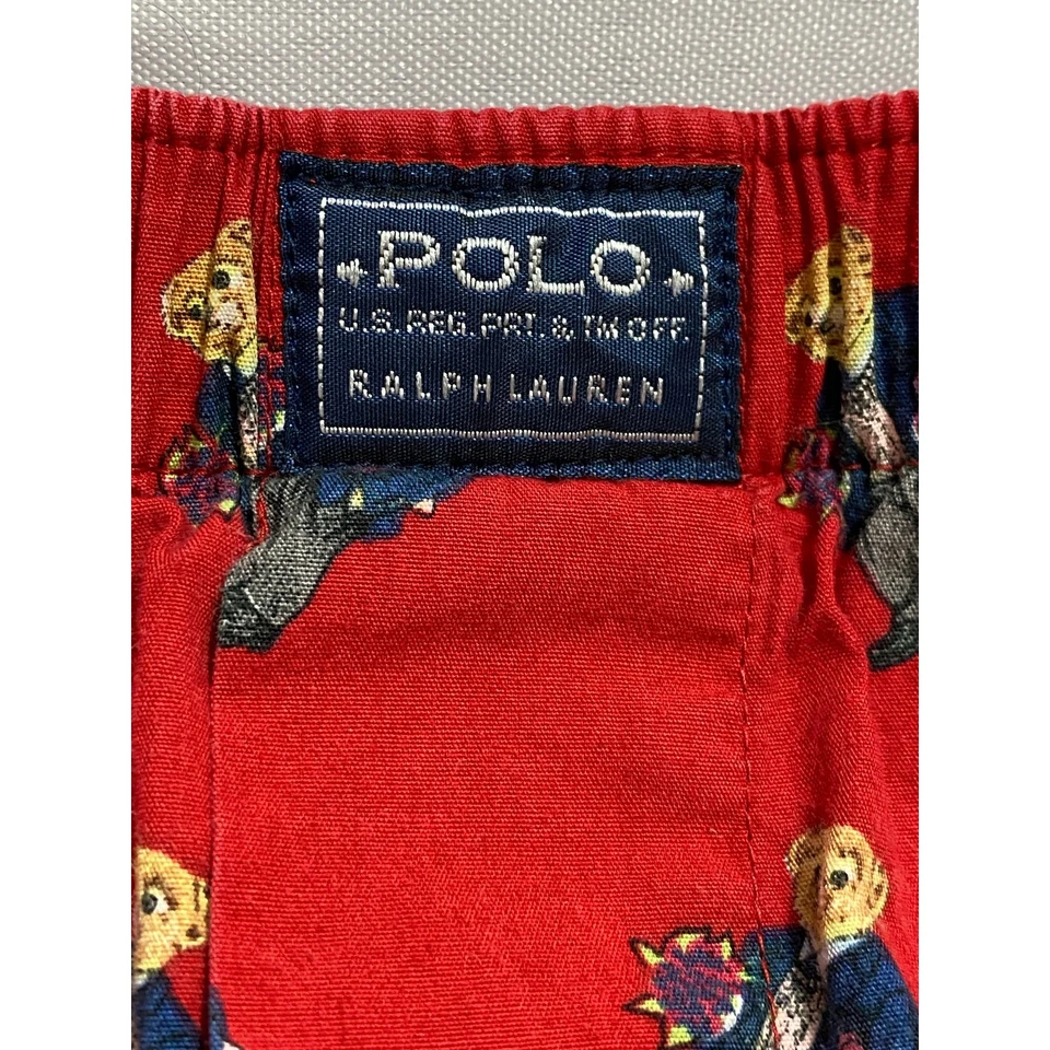 Pantalones cortos de pijama/sueño jersey rojo vintage Polo Bear de Ralph Lauren para hombre talla XL Foto 3 de 4