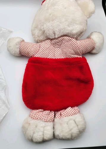 VTG Plush Teddy Bear Pajama Bag Stocking Hang Red Overalls 1980s Christmas Decor - Picture 9 of 9