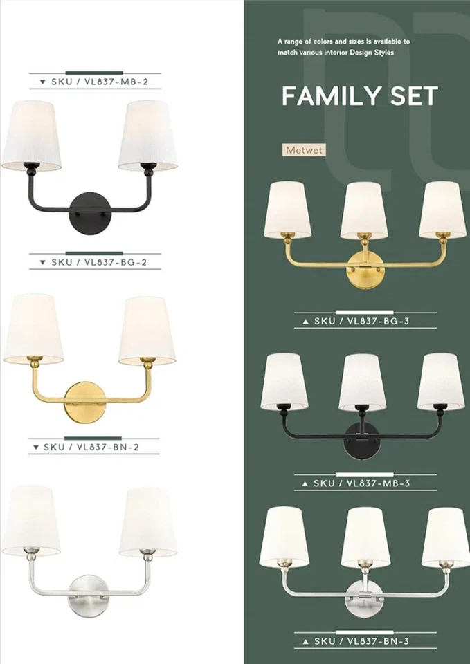 Светильники для ванной, матовые никелевые светильники для туалетного столика с расклешенным белым... - Изображение 2 из 4