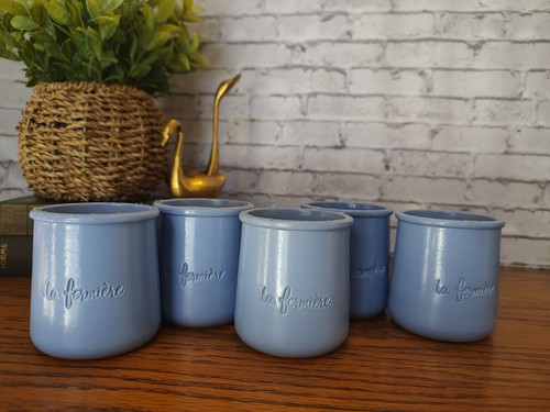 5  La Fermiere Terra Cotta French Yogurt Pots - Color Periwinkle Blue