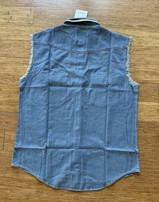 Guide Gear Light Blue Denim Pearl Snap Shirt Sleeveless Men's Size