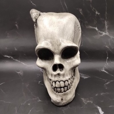 Halloween Skull With Rat On Top Coin Bank Plaster Chalkware Gothic Decor READ