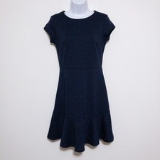 GAP Fit Flare Feminine Dress Womens 4 Blue Preppy Polka Dot Peplum Ponte New