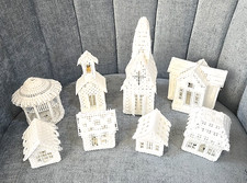 Vintage Handmade 8 Piece Christmas Village Needlepoint Plastic Canvas Detailed