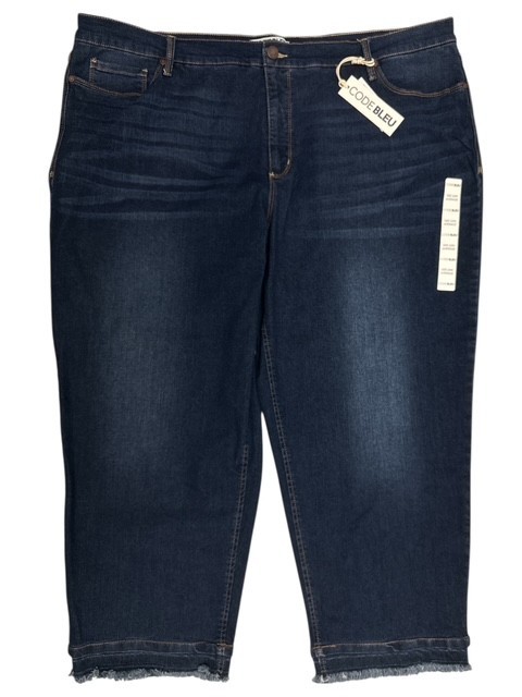 Code Bleu 22W Average Jeans Blue Modern High Rise Straight Ankle Crop Fringe Hem