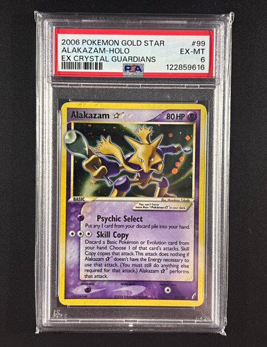 Pokemon Gold Star Alakazam 2006 EX Crystal Guardians 99/100 Holo English PSA 6