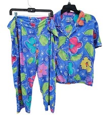 Jams World Womens L Shirt Pants Set Multicolor Hawaiian Aloha Tropical Floral
