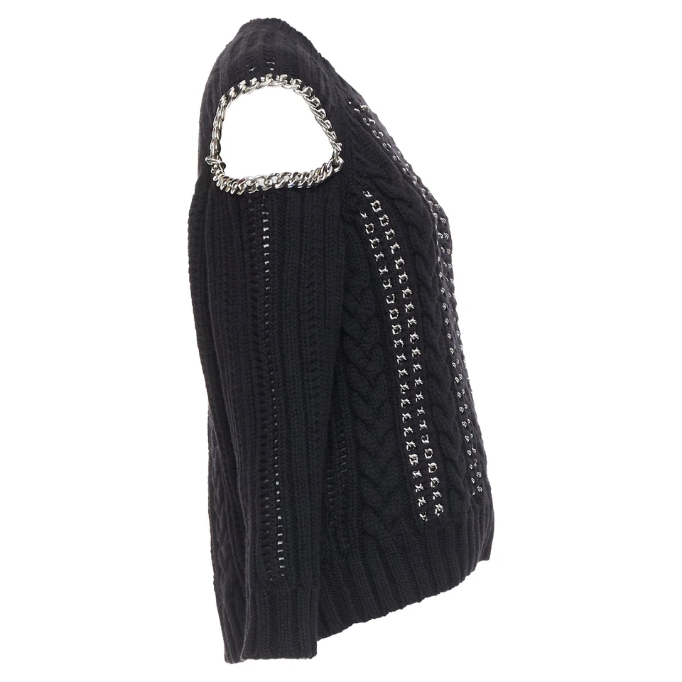 Suéter Alexander Mcqueen Cadena Cachemira Hombro Frío Mujer Negro S Foto 4 de 4