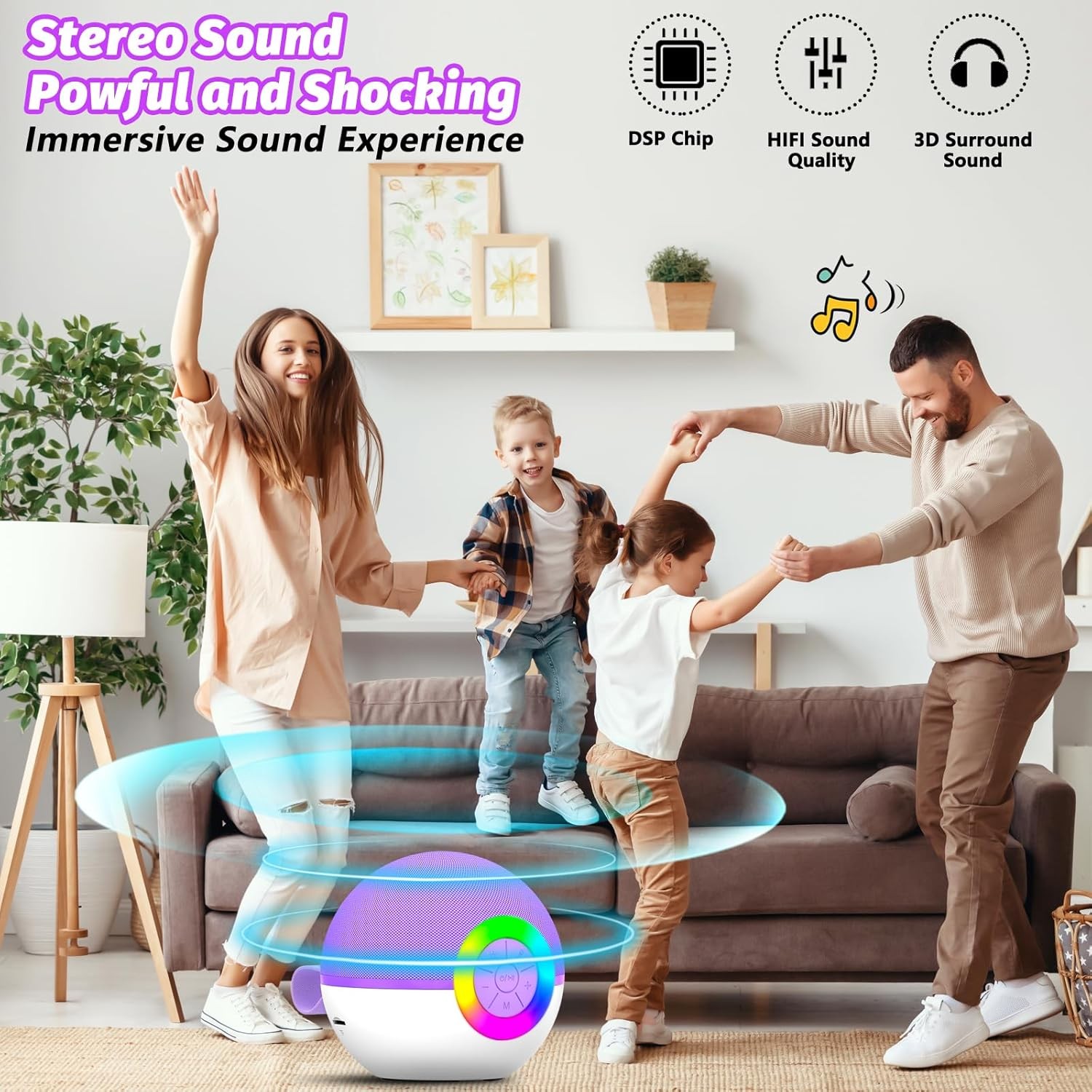 goopow Mini Karaoke Machine Speaker for Kids Adults, Portable Purple-2Mic 