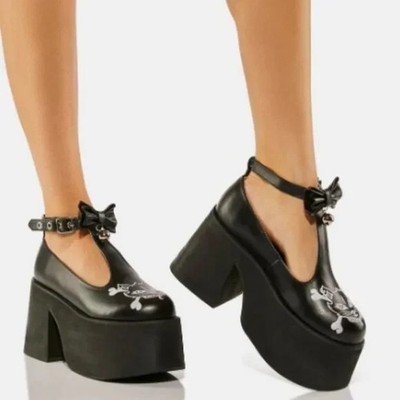 GIRLZ GRAVE ''Chaotic Kitties'' Size: 7 Leather Cat Printed Mary Janes (NEW)