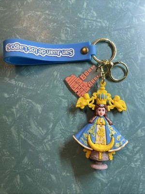 Virgin De San Juan De Los Lagos Keychain Purse Key Bag Clip Blue Yellow Orange
