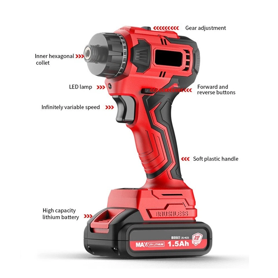 21V 50Nm Brushless Lithium Electric Screwdriver Torque Adjustable 2 Speed Contro - Image 4 of 4