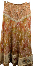 LOOK Brand Long skirt sz XS Gold Boho Lace Floral Birds Lace fairy Festival