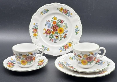 2 Vintage Seltmann Weiden Barock Wiesenblume Gründer Rand Porzellan Gedeck Set - Bild 1 von 4