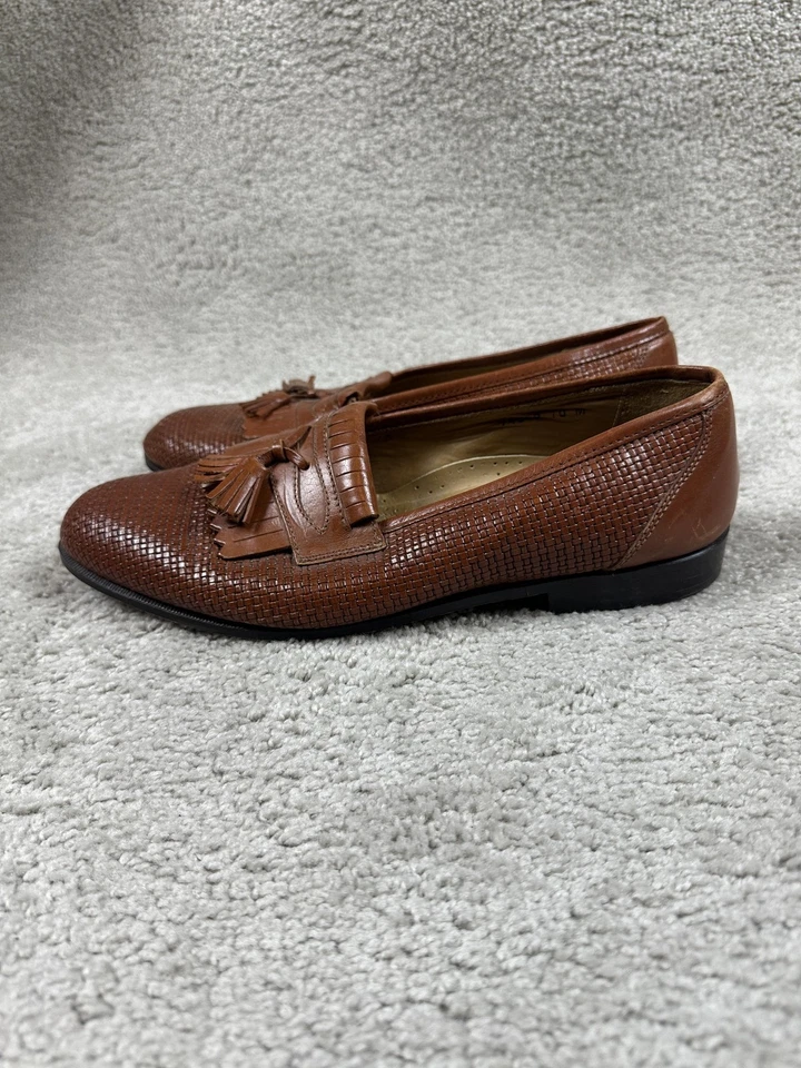 Stanley Blacker Loafer Shoes Mens Size 10 Brown Leather Tassel Woven Italy 74060 - Image 4 of 4