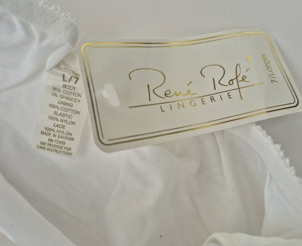 Vintage Rene Rofe White Cotton Spandex Lace Stretch Hi Cut Briefs Size ...